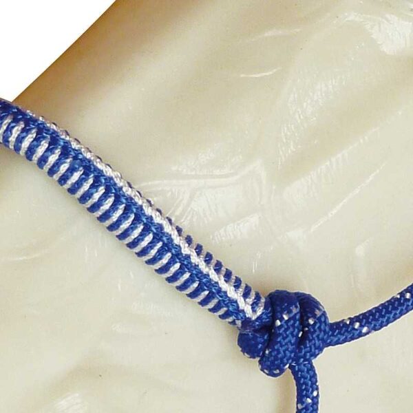 Detalle de la muserola forrada azul-blanco