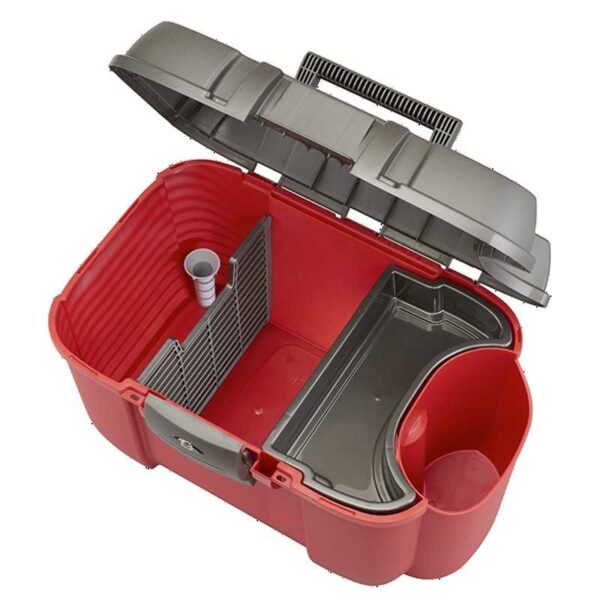 Maleta Koala roja abierta con bandeja y compartimentos
