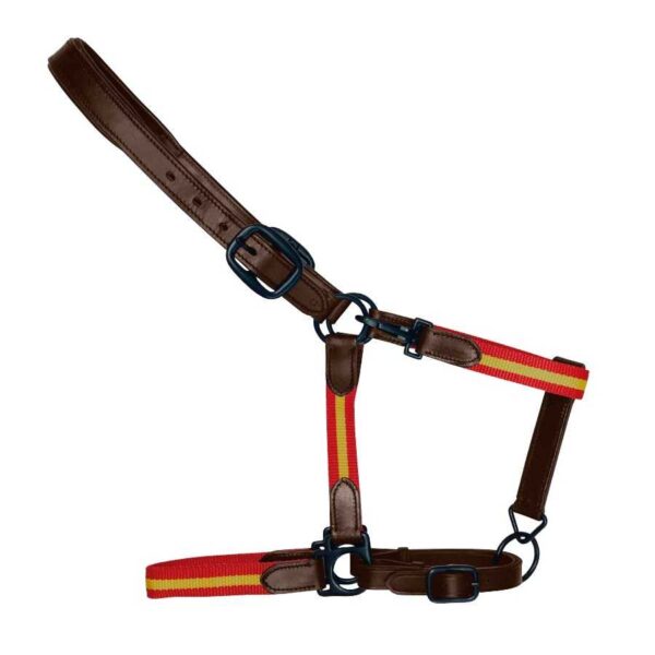 Cabezada de cuero y nylon con bandera española marrón