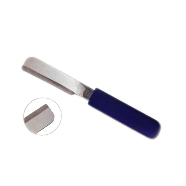 Cuchilla recta Bassoli con mango de goma azul