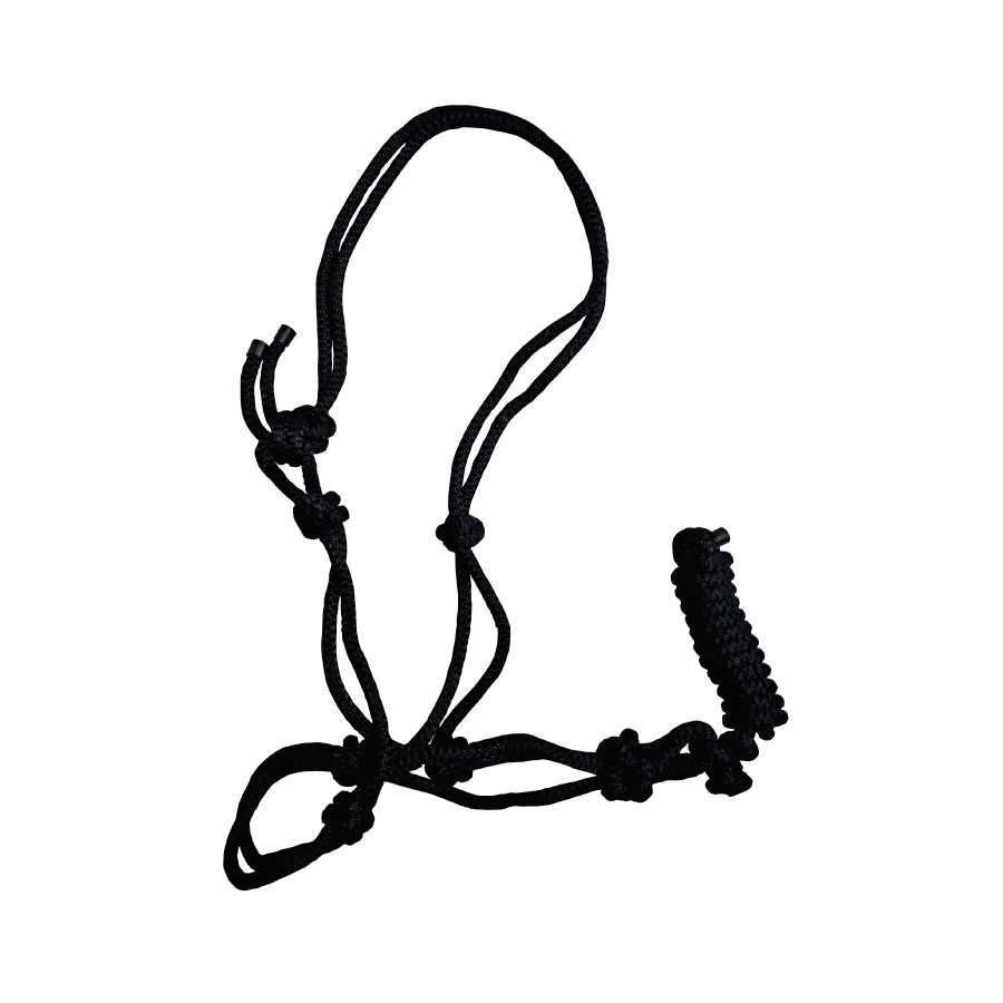 Cabezada de nylon anudada con ramal — negro