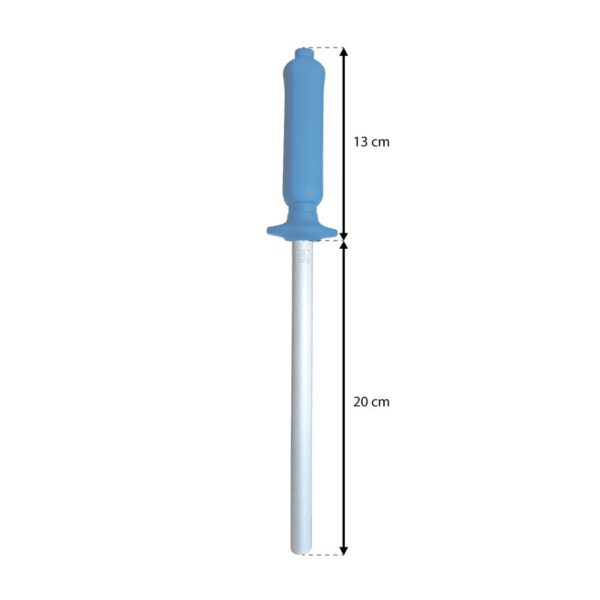 Esquema del afilador Mustad con barra de 20 cm y mango de 13 cm
