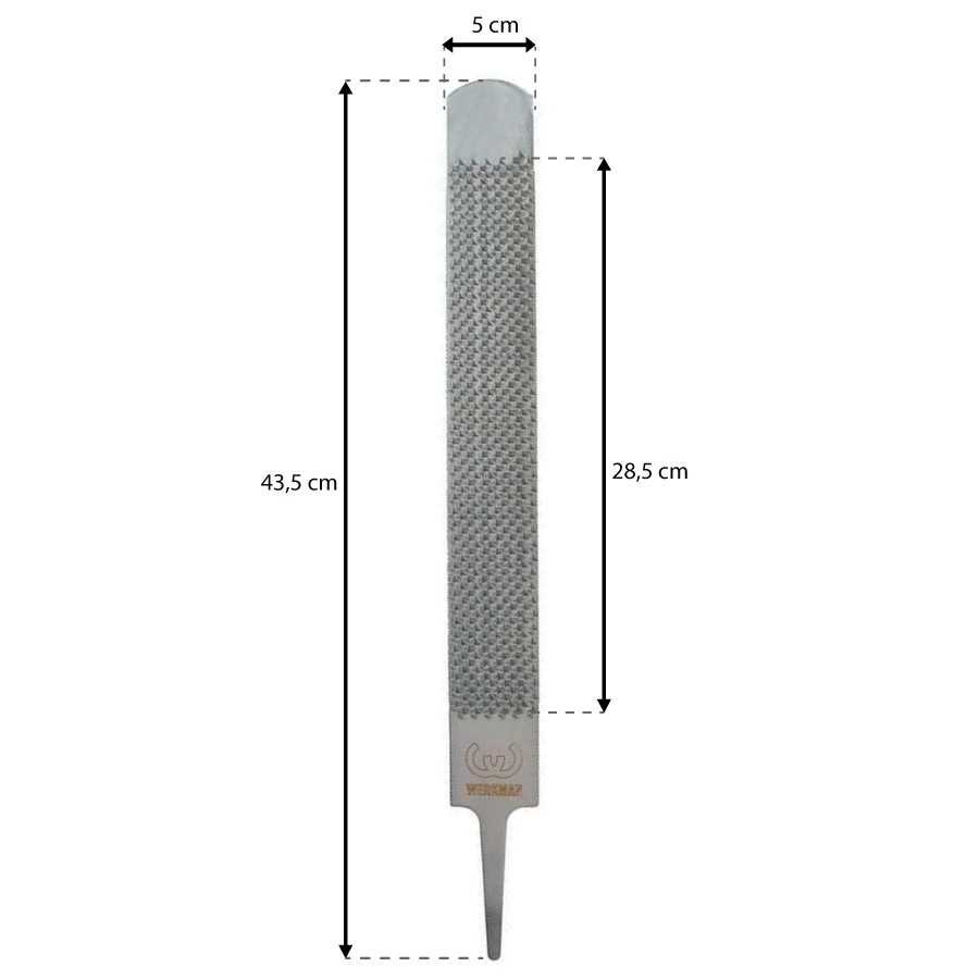 Esquema de escofina Werkman con ancho de 5 cm y total de 43,5 cm