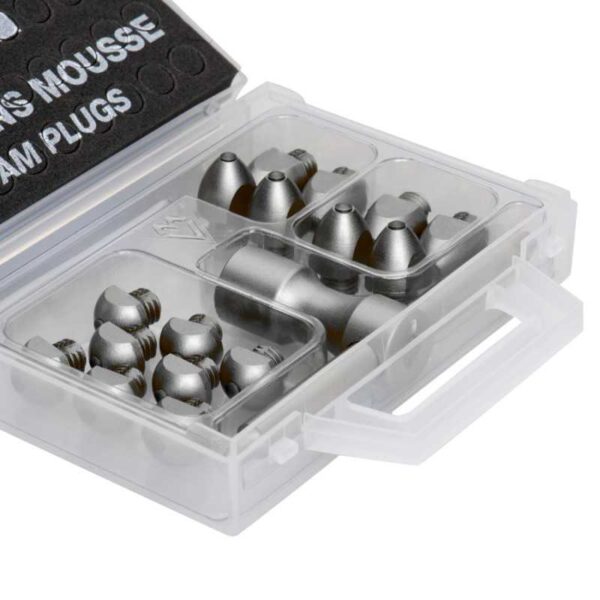 Estuche Fastuds abierto con SG13, SG17 y tapones de espuma