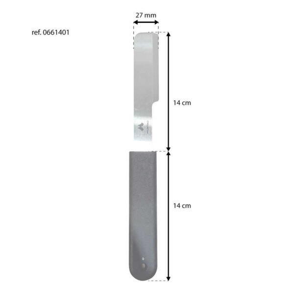 Esquema de la cuchilla Mustad de 280 mm y ancho de 27 mm