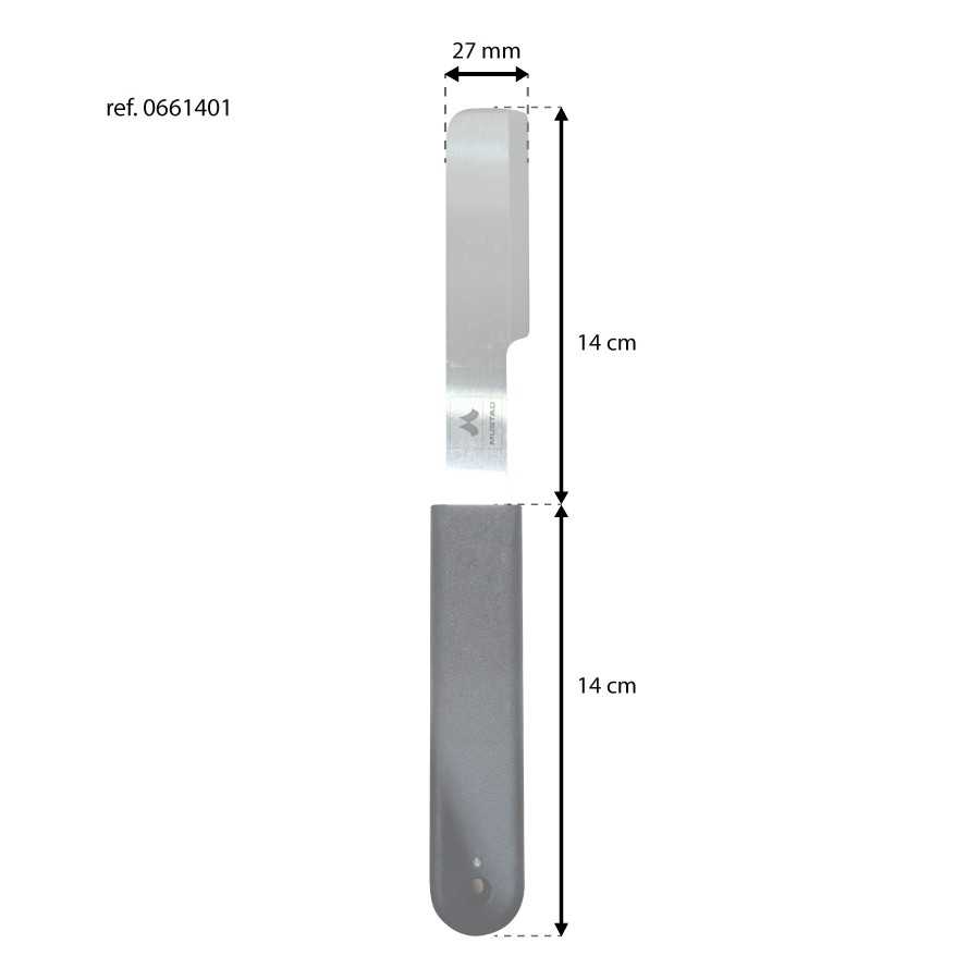 Esquema de la cuchilla Mustad de 280 mm y ancho de 27 mm