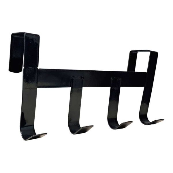 Percha portátil negra con cuatro ganchos para cabezadas