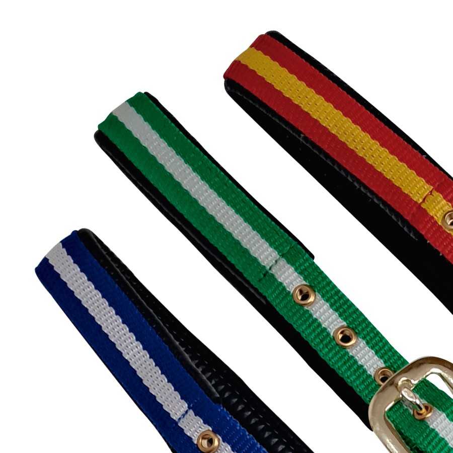 Cabezada de nylon con elastotex en tres combinaciones de color, detalle de correas