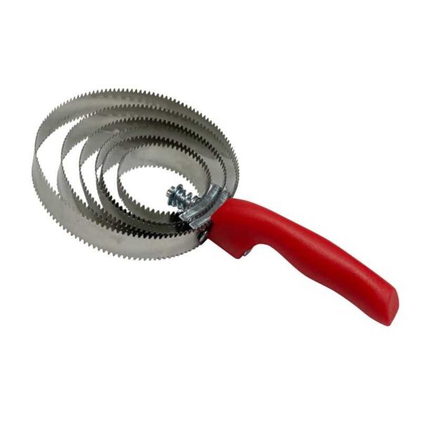 Rasqueta metálica en espiral con mango rojo