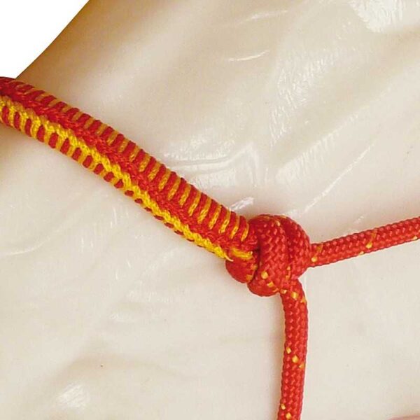 Detalle de la muserola forrada rojo-amarillo